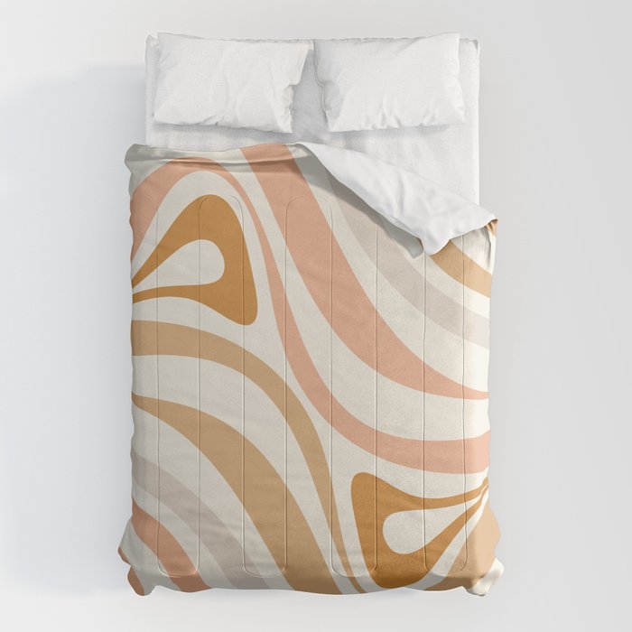 New Groove Retro Swirls Abstract Pattern in Pale Boho Blush Apricot Sand Comforter Gallery Image 6