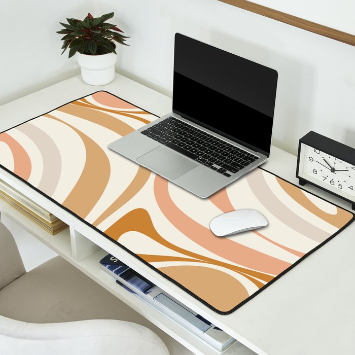 New Groove Retro Swirls Abstract Pattern in Pale Boho Blush Apricot Sand Desk Mat Gallery Image 2