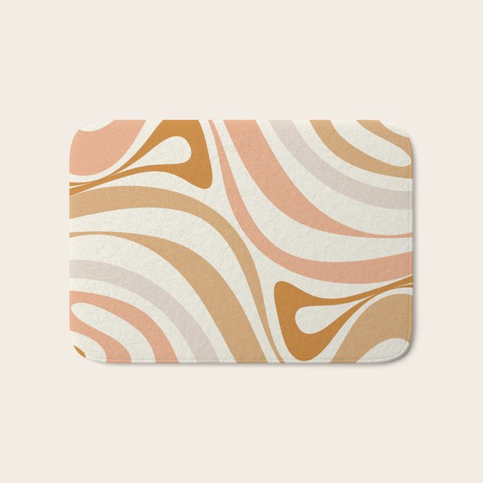 New Groove Retro Swirls Abstract Pattern in Pale Boho Blush Apricot Sand Bath Mat Gallery Image 1