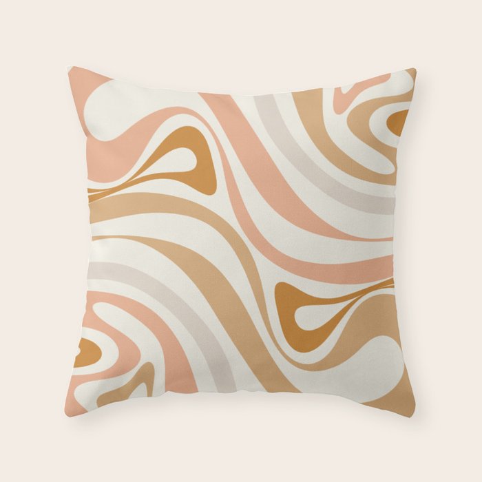 New Groove Retro Swirls Abstract Pattern in Pale Boho Blush Apricot Sand Throw Pillow Gallery Image 1