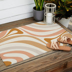 New Groove Retro Swirls Abstract Pattern in Pale Boho Blush Apricot Sand Outdoor Rug Gallery Image 2