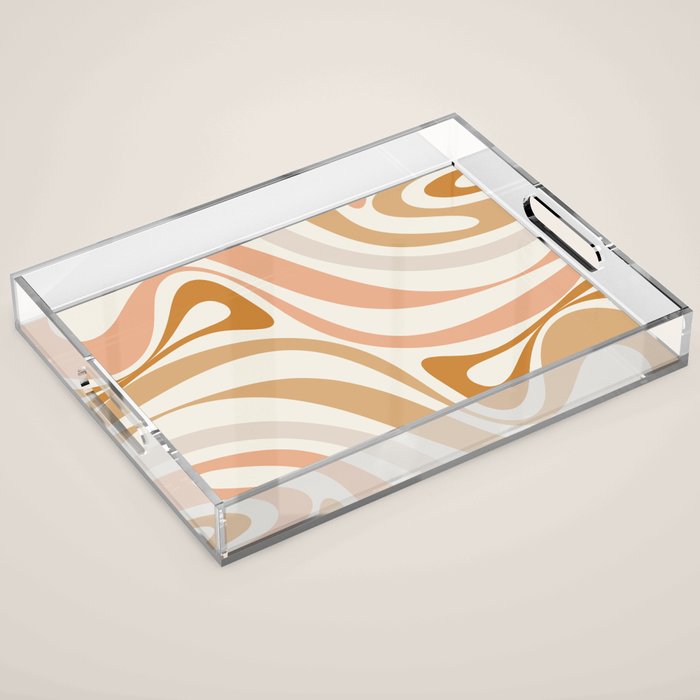 New Groove Retro Swirls Abstract Pattern in Pale Boho Blush Apricot Sand Acrylic Tray Gallery Image 1