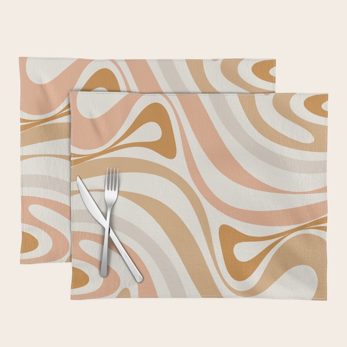New Groove Retro Swirls Abstract Pattern in Pale Boho Blush Apricot Sand Placemat Gallery Image 1