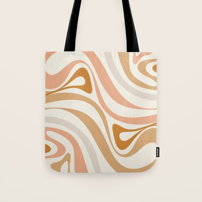 New Groove Retro Swirls Abstract Pattern in Pale Boho Blush Apricot Sand Tote Bag Gallery Image 1