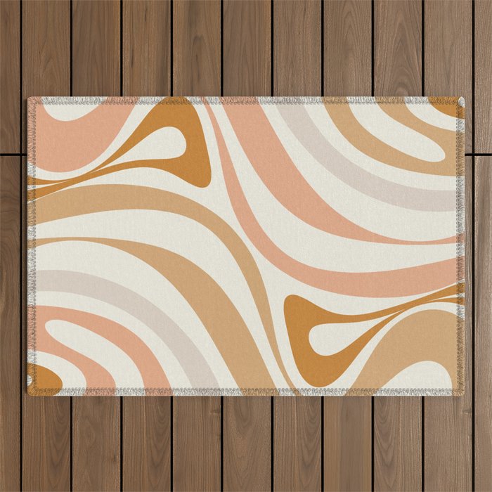 New Groove Retro Swirls Abstract Pattern in Pale Boho Blush Apricot Sand Outdoor Rug Gallery Image 1