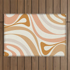 New Groove Retro Swirls Abstract Pattern in Pale Boho Blush Apricot Sand Outdoor Rug Gallery Image 1
