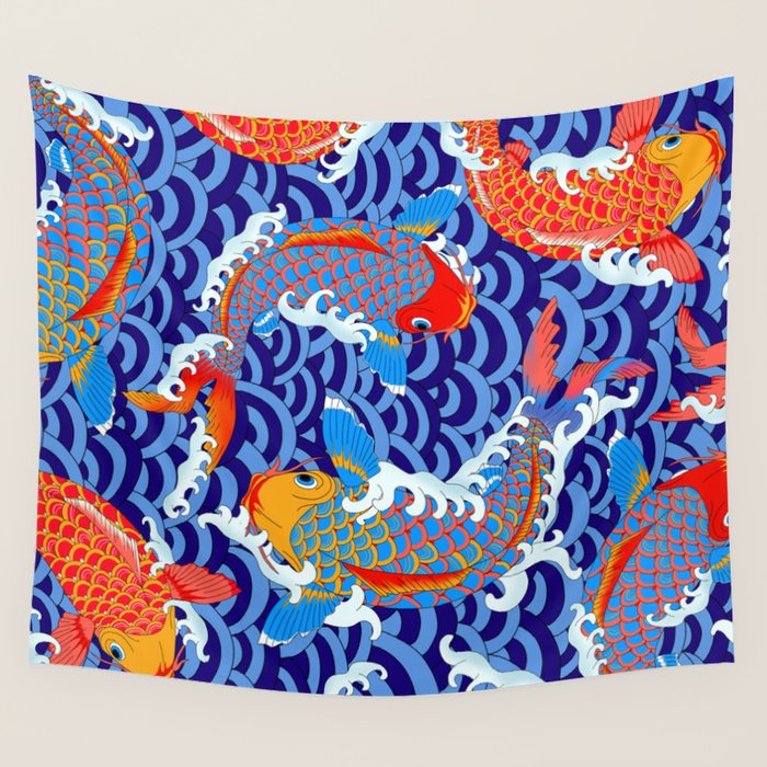 Koi fish / japanese tattoo style pattern Wall Tapestry Gallery Image 4