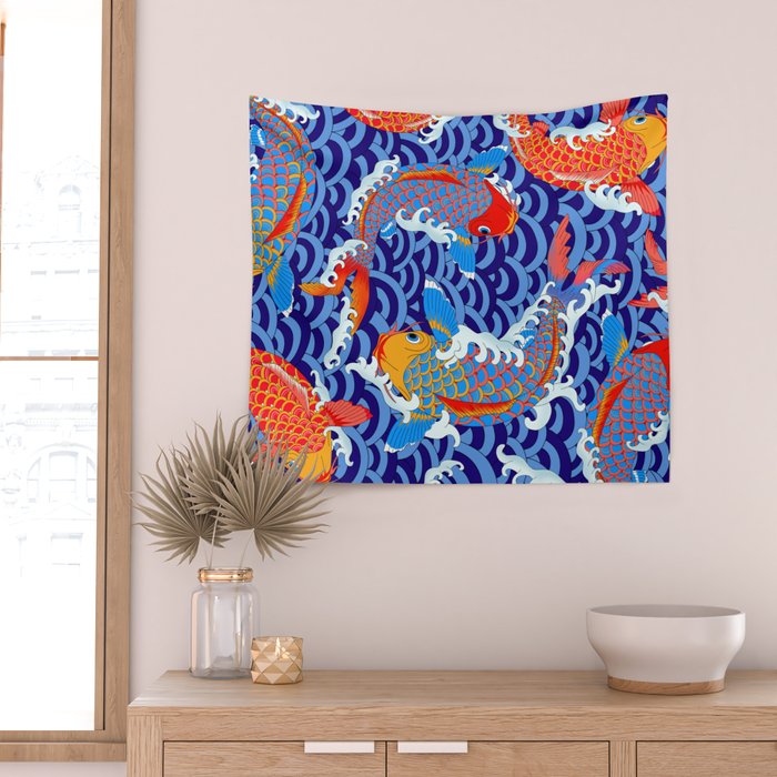 Koi fish / japanese tattoo style pattern Wall Tapestry Gallery Image 2