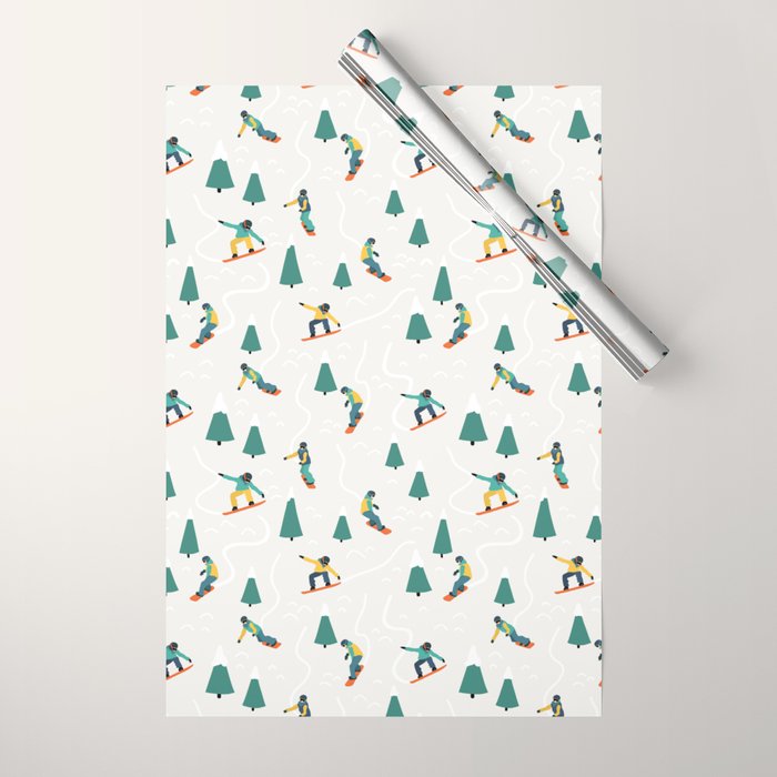 Snowboarding Illustration Pattern Wrapping Paper Gallery Image 1