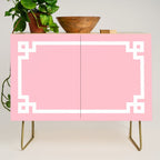 Pink and White Greek Key Border Credenza Gallery Image 1