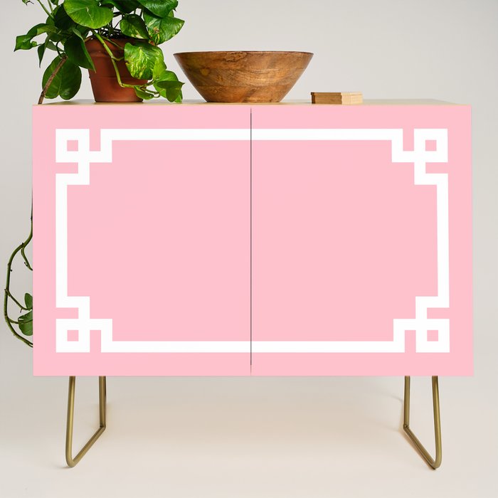 Pink and White Greek Key Border Credenza Gallery Image 1