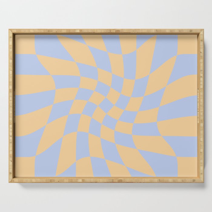 Wavy Check - Blue And Yellow - Checkerboard Pattern Print Serving Tray Gallery Image 1