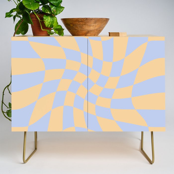 Wavy Check - Blue And Yellow - Checkerboard Pattern Print Credenza Gallery Image 1