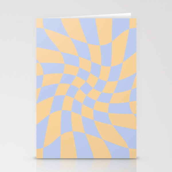 Wavy Check - Blue And Yellow - Checkerboard Pattern Print Stationery Card Gallery Image 1