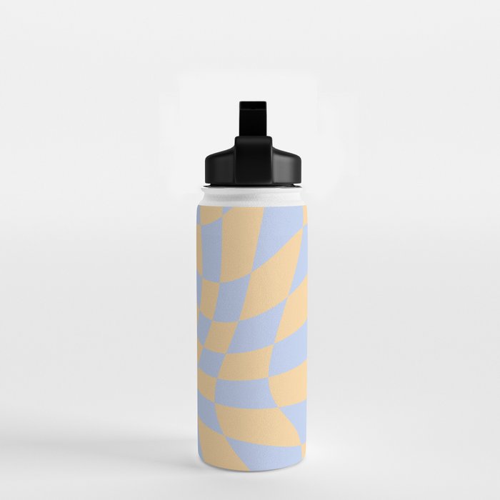 Wavy Check - Blue And Yellow - Checkerboard Pattern Print Water Bottle Gallery Image 2