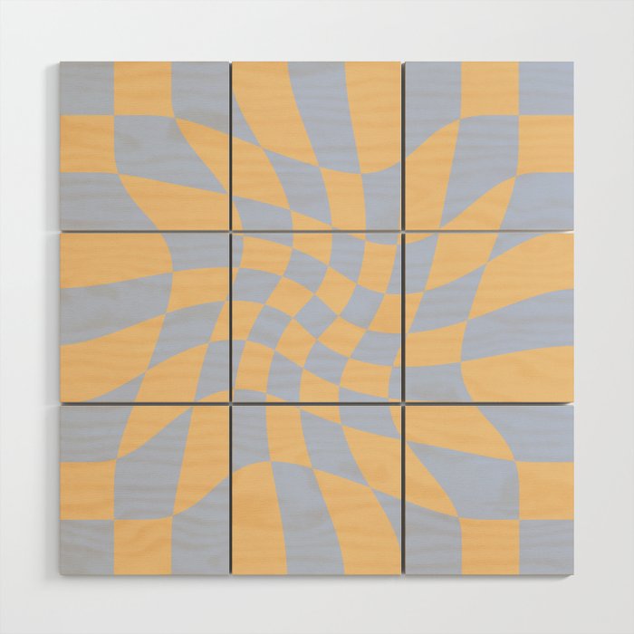 Wavy Check - Blue And Yellow - Checkerboard Pattern Print Wood Wall Art Gallery Image 1