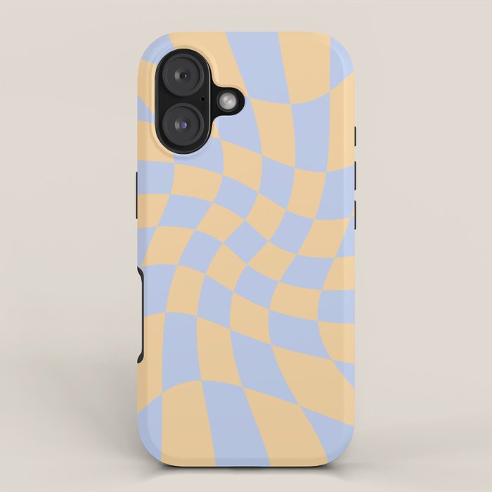 Wavy Check - Blue And Yellow - Checkerboard Pattern Print iPhone Case Gallery Image 1