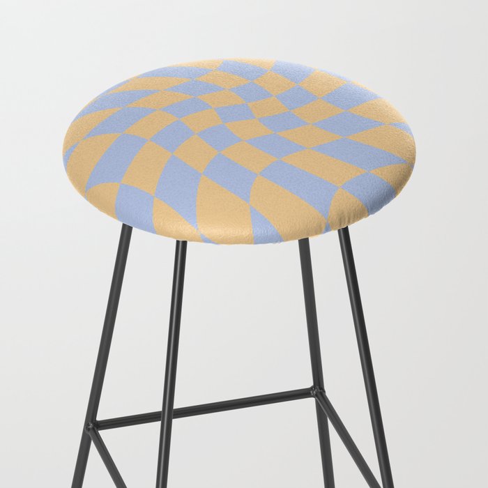 Wavy Check - Blue And Yellow - Checkerboard Pattern Print Stool Gallery Image 2