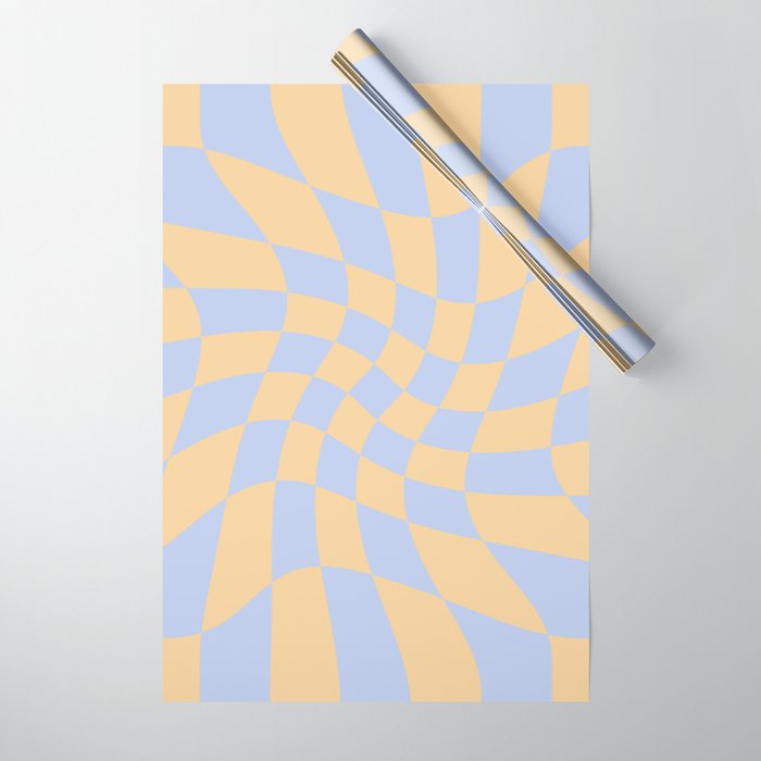 Wavy Check - Blue And Yellow - Checkerboard Pattern Print Wrapping Paper Gallery Image 1
