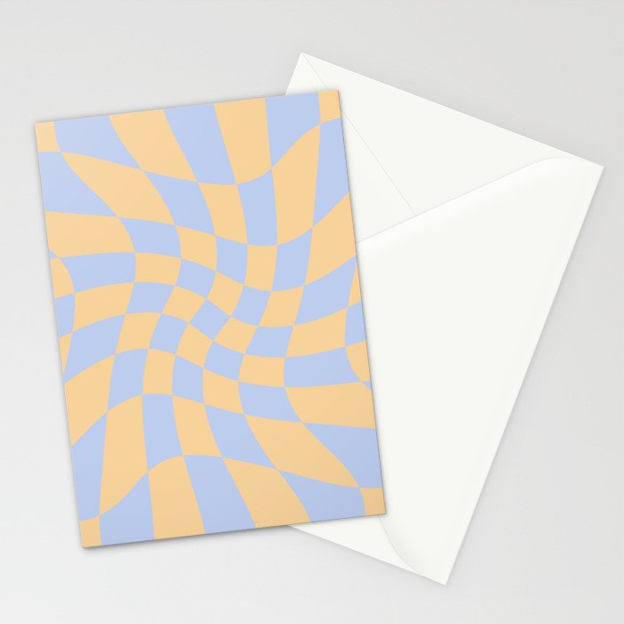 Wavy Check - Blue And Yellow - Checkerboard Pattern Print Stationery Card Gallery Image 2