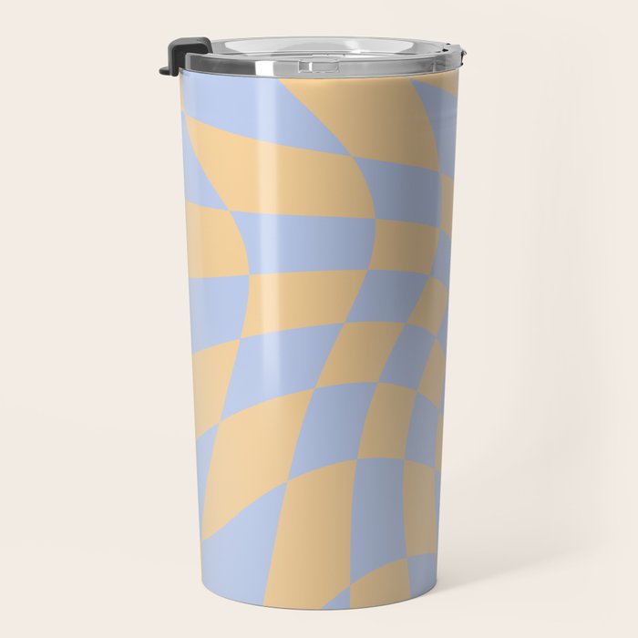 Wavy Check - Blue And Yellow - Checkerboard Pattern Print Travel Mug Gallery Image 3