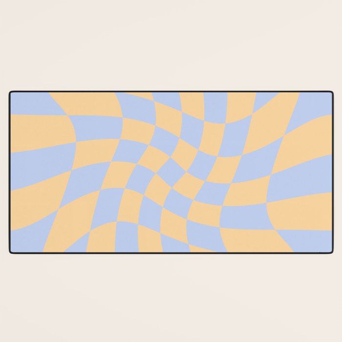 Wavy Check - Blue And Yellow - Checkerboard Pattern Print Desk Mat Gallery Image 3