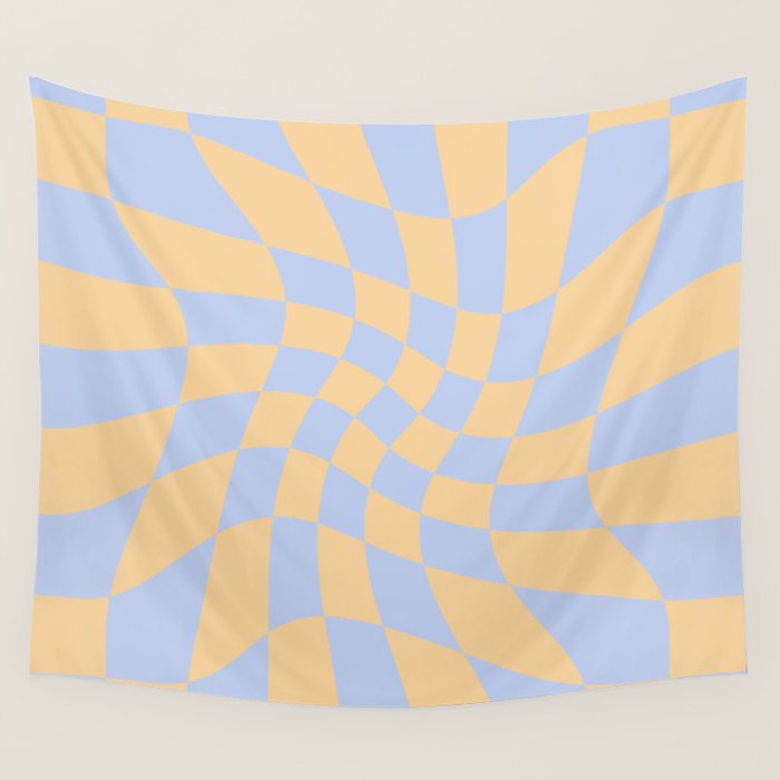 Wavy Check - Blue And Yellow - Checkerboard Pattern Print Wall Tapestry Gallery Image 1