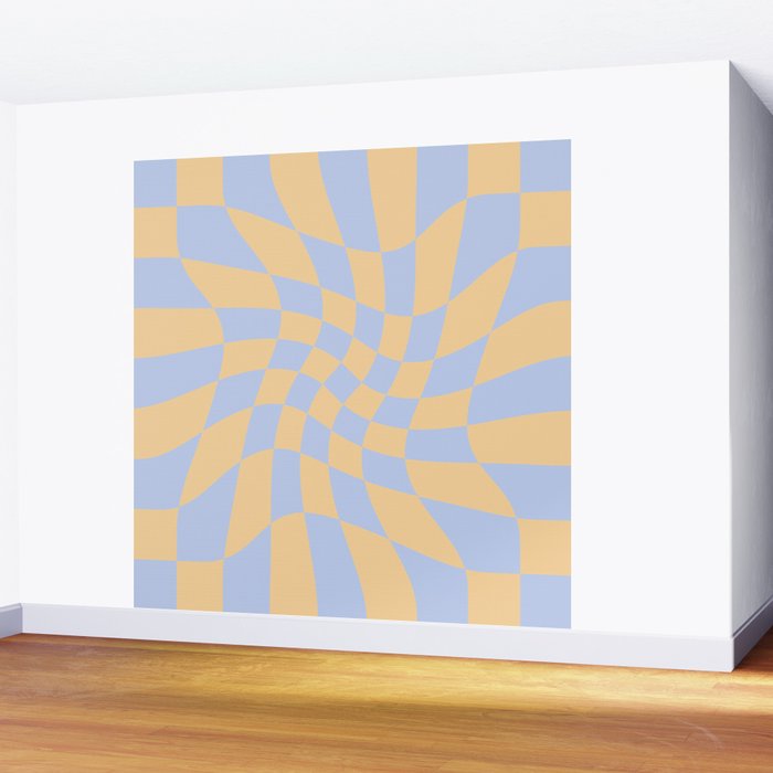 Wavy Check - Blue And Yellow - Checkerboard Pattern Print Wall Mural Gallery Image 2