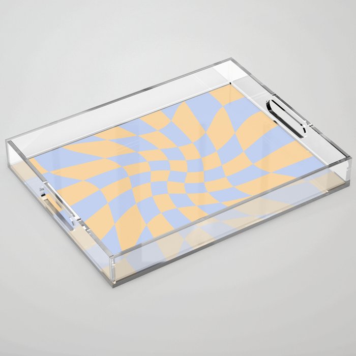 Wavy Check - Blue And Yellow - Checkerboard Pattern Print Acrylic Tray Gallery Image 1