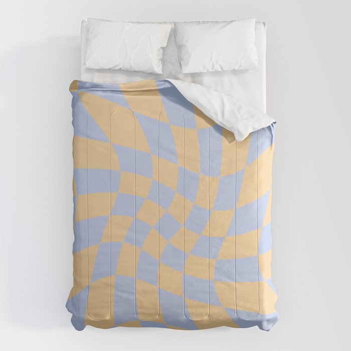 Wavy Check - Blue And Yellow - Checkerboard Pattern Print Comforter Gallery Image 1