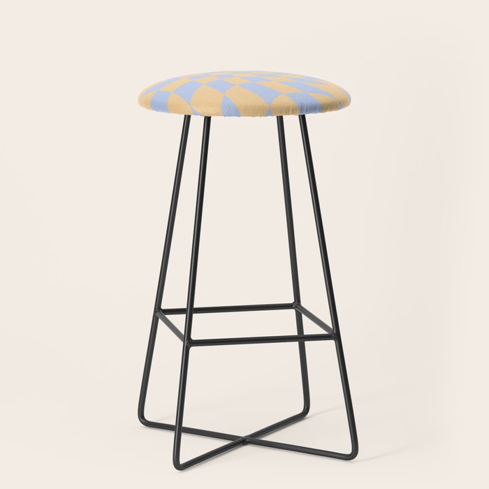 Wavy Check - Blue And Yellow - Checkerboard Pattern Print Stool Gallery Image 1