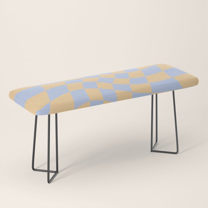 Wavy Check - Blue And Yellow - Checkerboard Pattern Print Bench Gallery Image 1