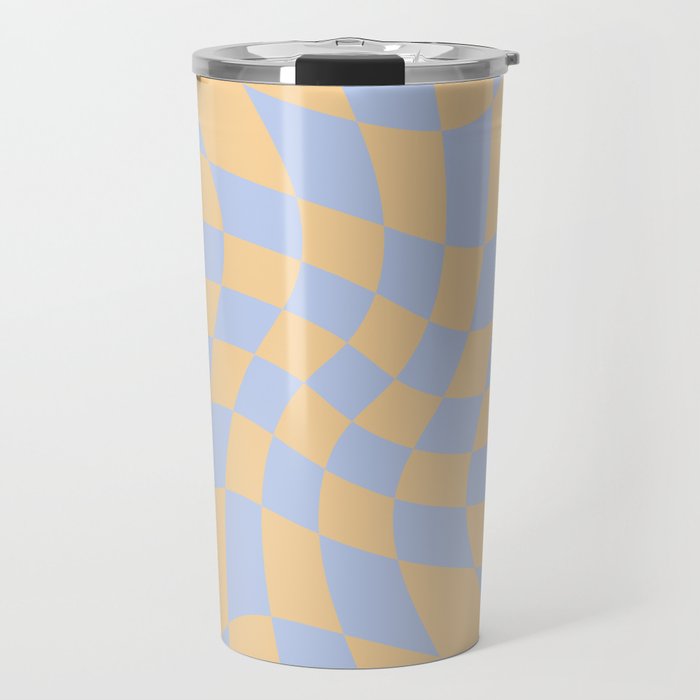 Wavy Check - Blue And Yellow - Checkerboard Pattern Print Travel Mug Gallery Image 1