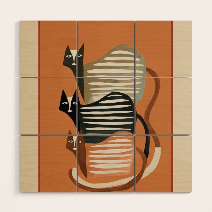 Stacked Abstract Cats Wood Wall Art Gallery Image 1