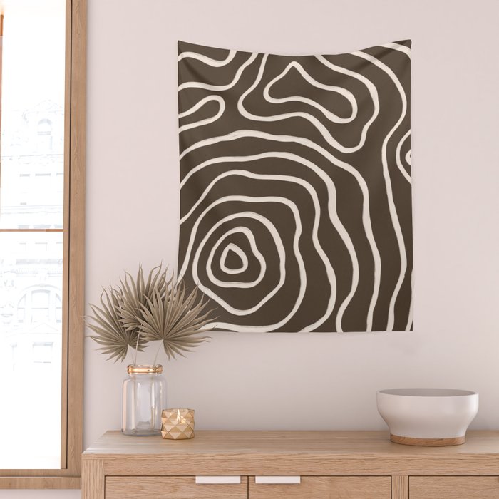 Topographic Map / Brown & Nude Wall Tapestry Gallery Image 2