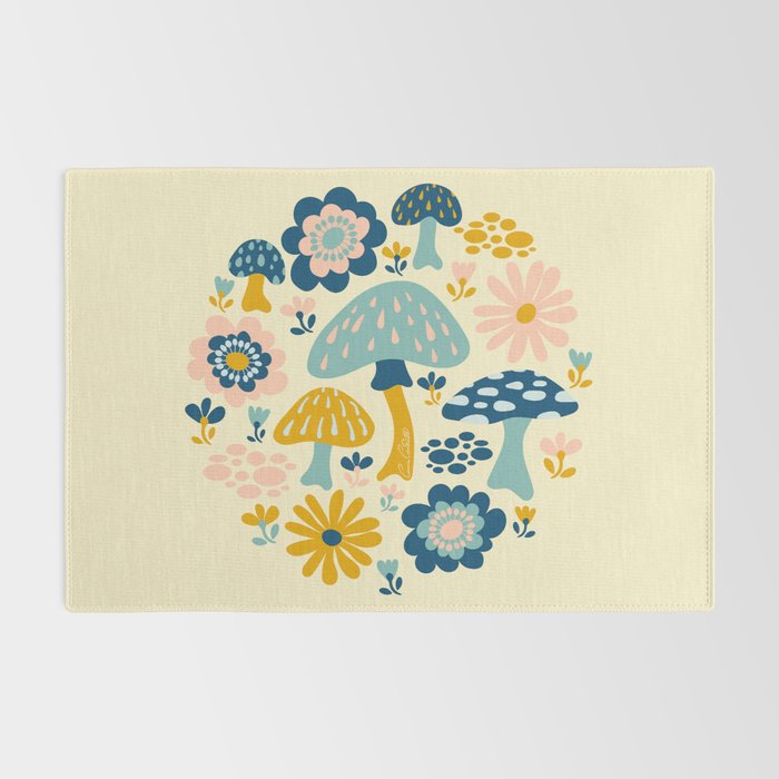 Magical Woodland Floral With Mushrooms Rug Gallery Image 2