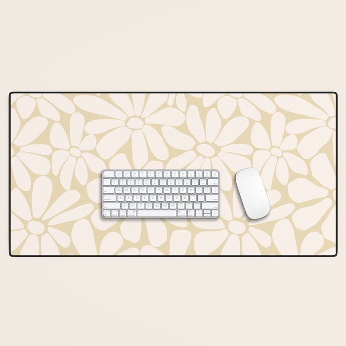 Retro Floral Neutral - Off-White and Beige Desk Mat Gallery Image 1
