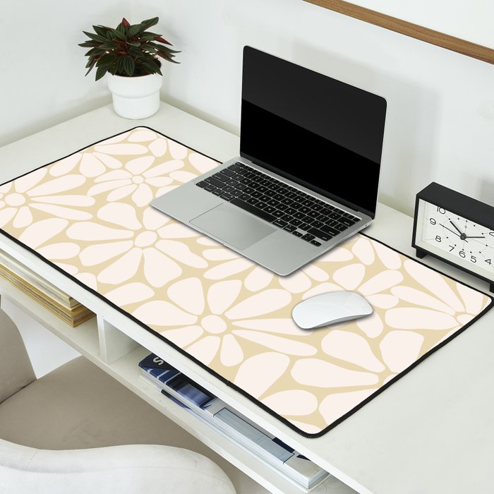 Retro Floral Neutral - Off-White and Beige Desk Mat Gallery Image 2