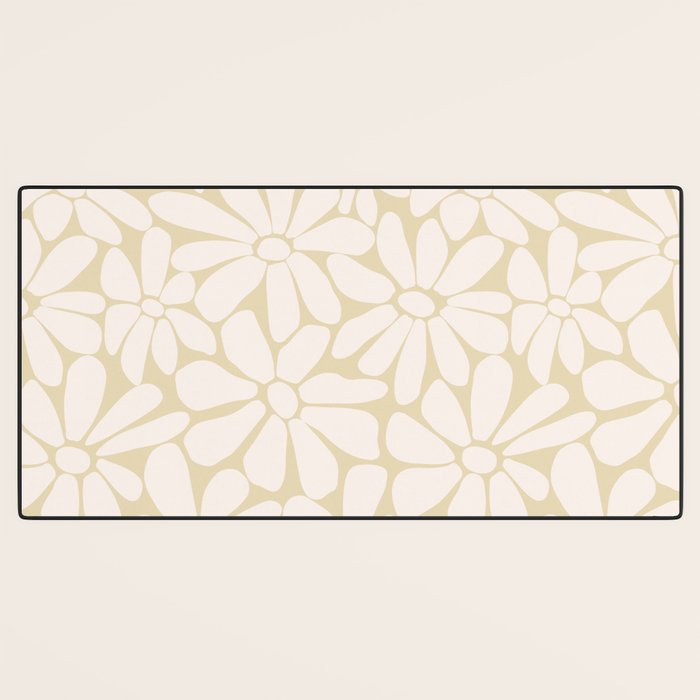 Retro Floral Neutral - Off-White and Beige Desk Mat Gallery Image 3