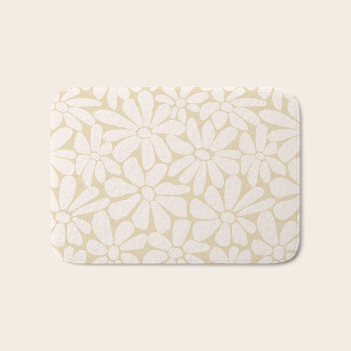 Retro Floral Neutral - Off-White and Beige Bath Mat Gallery Image 1
