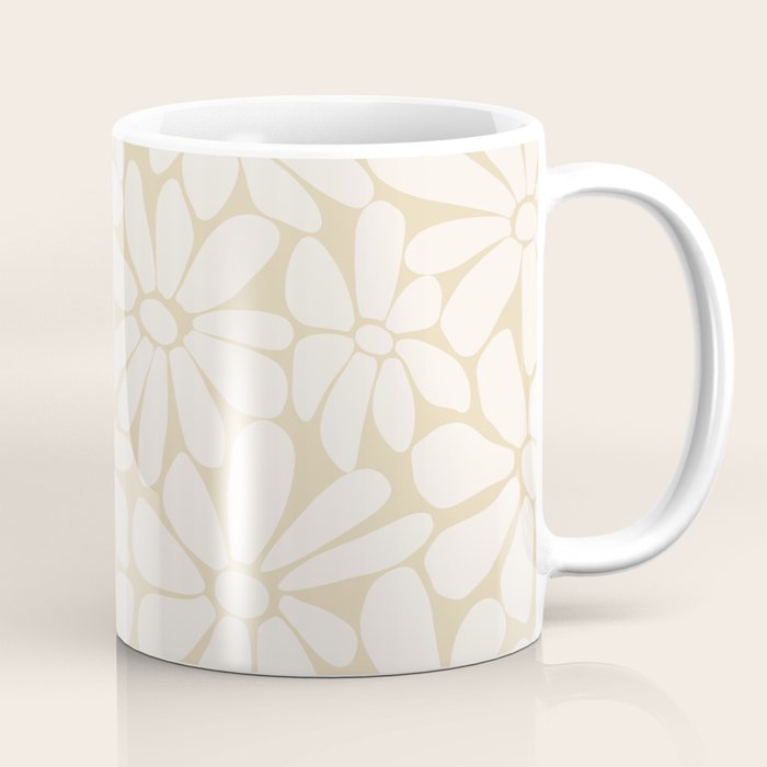 Retro Floral Neutral - Off-White and Beige Coffee Mug Gallery Image 1