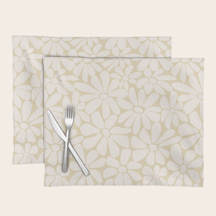 Retro Floral Neutral - Off-White and Beige Placemat Gallery Image 1