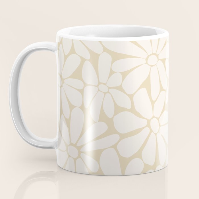 Retro Floral Neutral - Off-White and Beige Coffee Mug Gallery Image 3