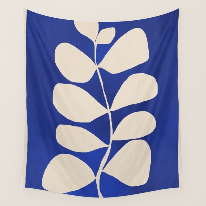 Abstract Minimal -Plant 3-2  Cobalt Blue Wall Tapestry Gallery Image 4