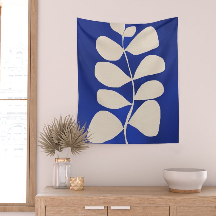 Abstract Minimal -Plant 3-2  Cobalt Blue Wall Tapestry Gallery Image 2