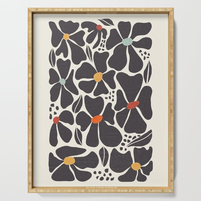 Abstract Black Florals Serving Tray Gallery Image 1