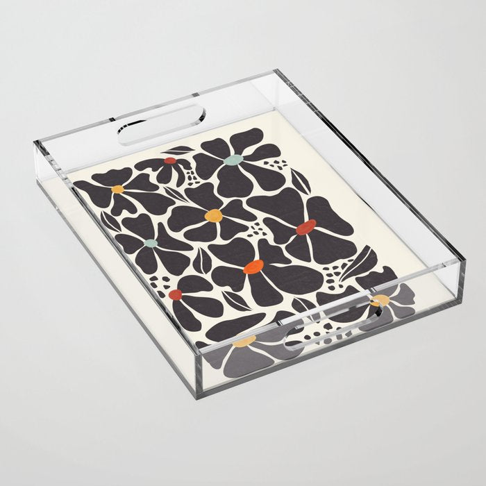 Abstract Black Florals Acrylic Tray Gallery Image 1