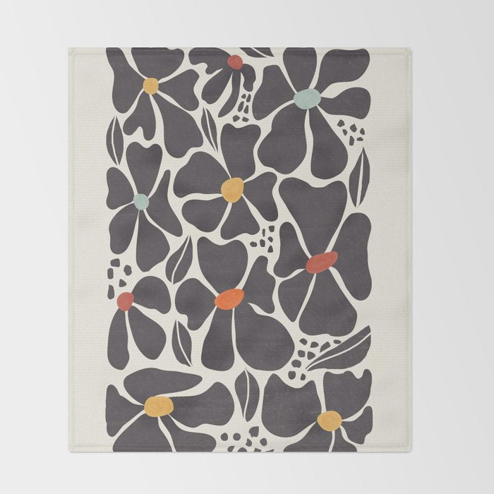 Abstract Black Florals Throw Blanket Gallery Image 2
