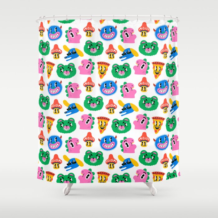 Funny retro cartoon character mascot pattern Shower Curtain Gallery Image 1