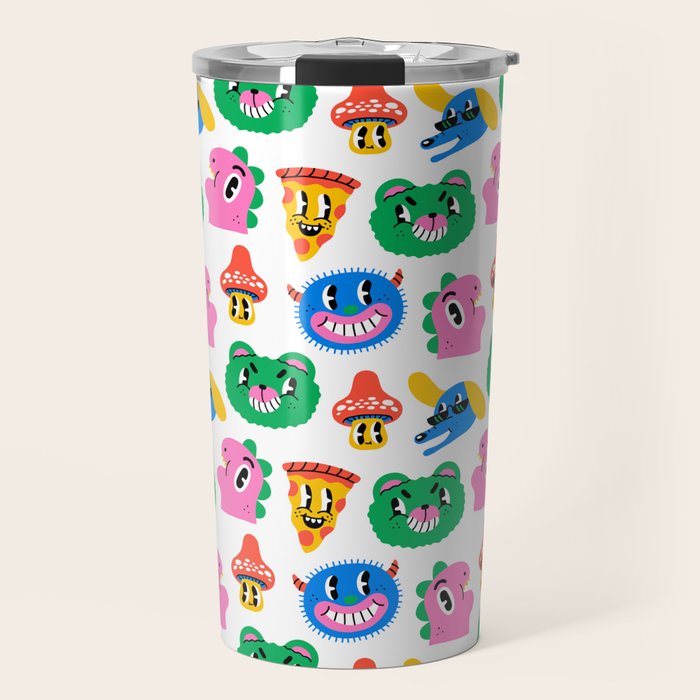Funny retro cartoon character mascot pattern Travel Mug Gallery Image 1